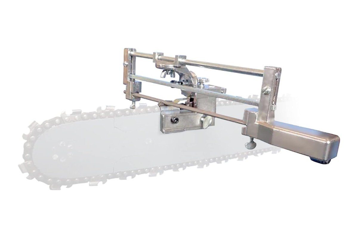 Granberg G106B bar mounted chain sharpener clamped on a chainsaw bar