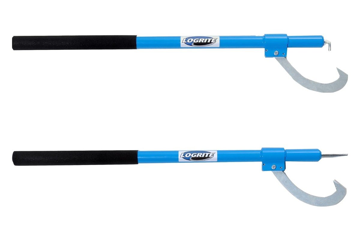 LogRite cant hook with a blunt toe hook above a LogRite peavey with a pointed spike
