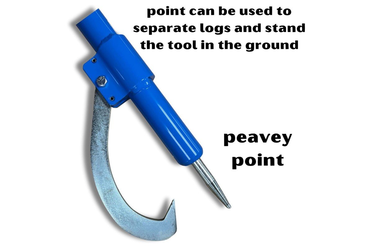 Close-up of a LogRite peavey hook, clasp and pointed tip