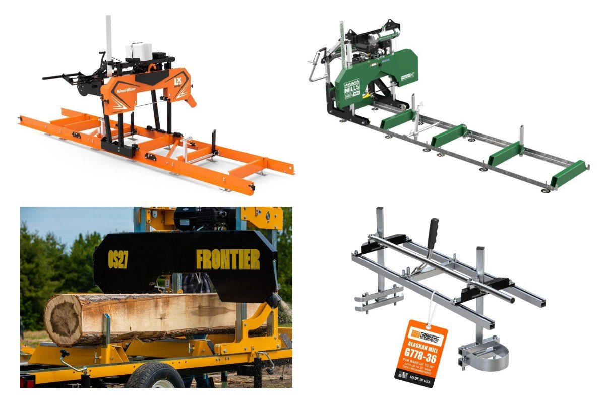 Portable sawmills compared: Wood-Mizer LX50SUPER, Woodland Mills HM126MAX, Frontier OS27 and a Granberg Alaskan MKIV chainsaw mill