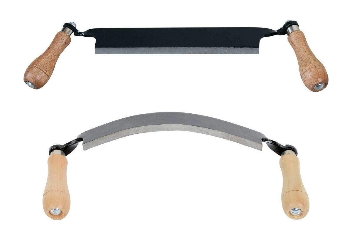 Timber Tuff straight drawknife above a Timber Tuff curved drawknife
